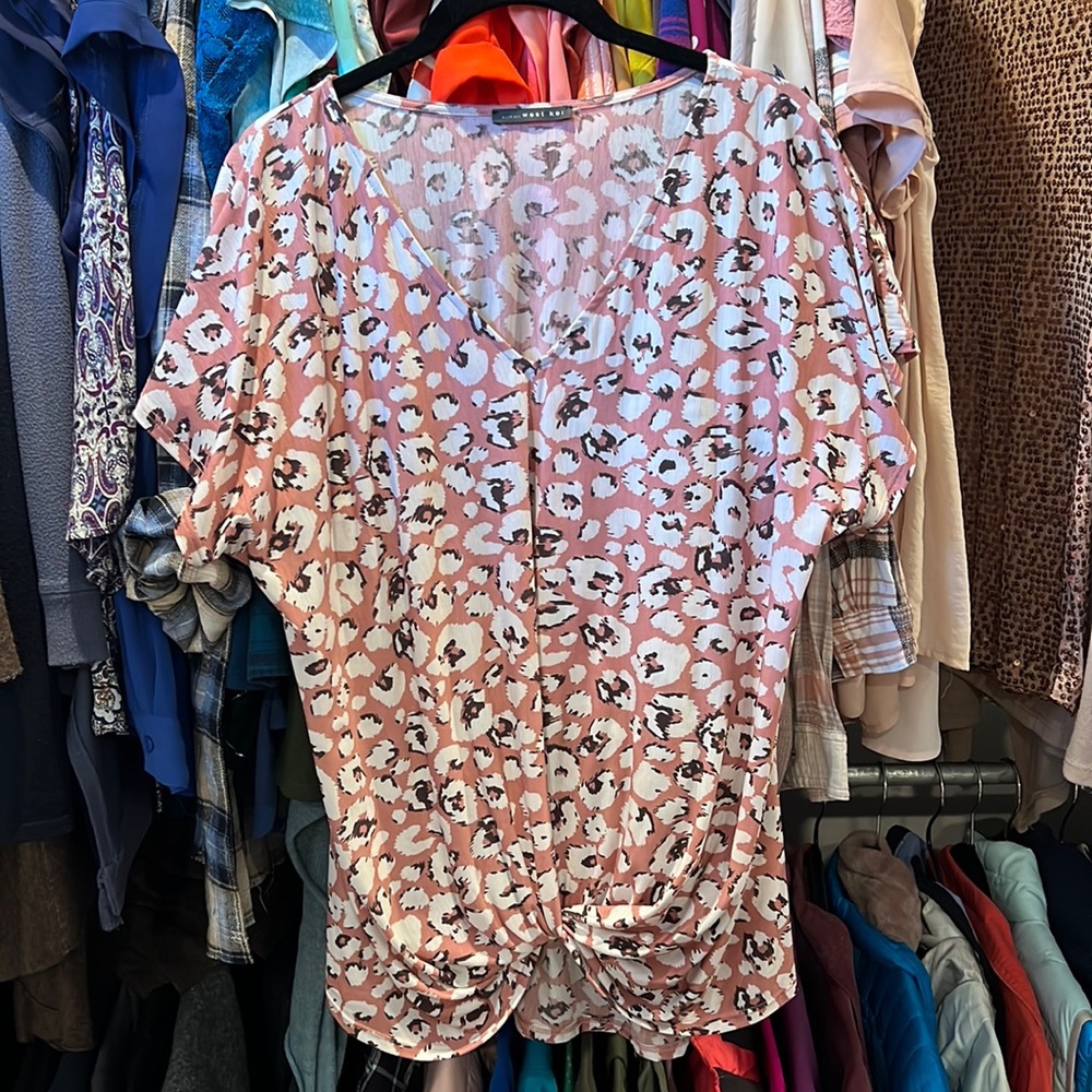 West Kei Pink and White Leopard Print Blouse